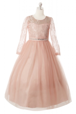 Girls Dress Style 1050 - Gorgeous Long Sleeve Dress with Lace Sleeves in Choice of Color